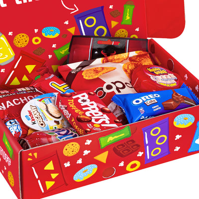 Snack Box I Love You, Überraschungsbox mit 20 süßen, salzigen Snacks und Getränken