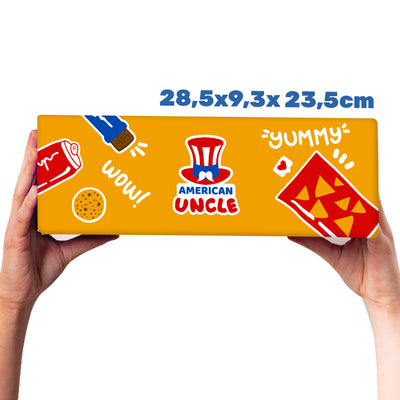 Snack Box mit mindestens 15 internationalen Produkten: Süßes, Salziges und Getränke