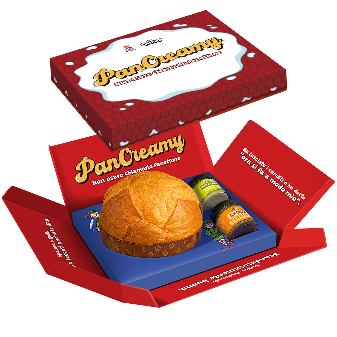 PanCreamy Vanille, handgemachter Panettone 900g + Mr. Creamy Pistazie Crunchy und Choco Erdnüsse 200g 
