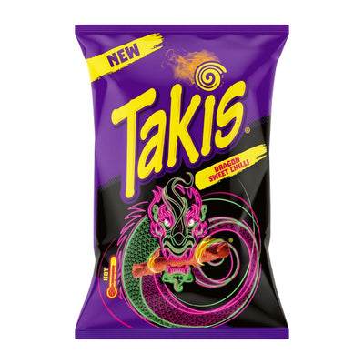 Confezione da 100g, snack di mais al gusto di sweet chili Takis.