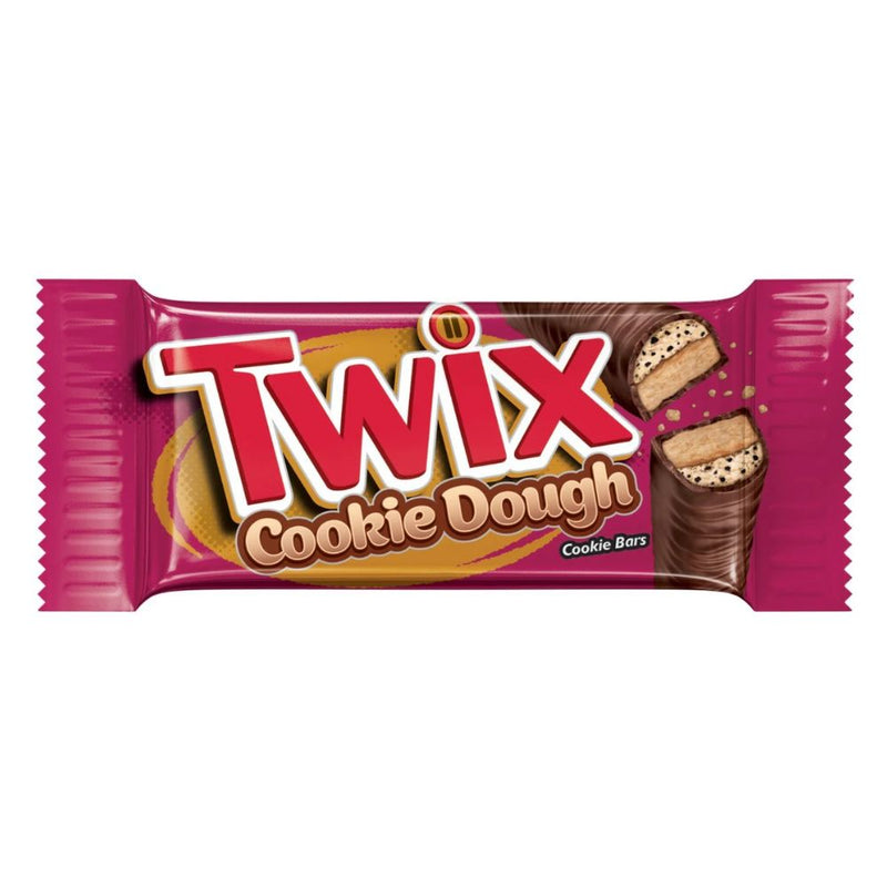 Confezione da 38,6g, biscotto croccante con ripieno cremoso al gusto di cookie dough ricoperto da cioccolato al latte Twix.