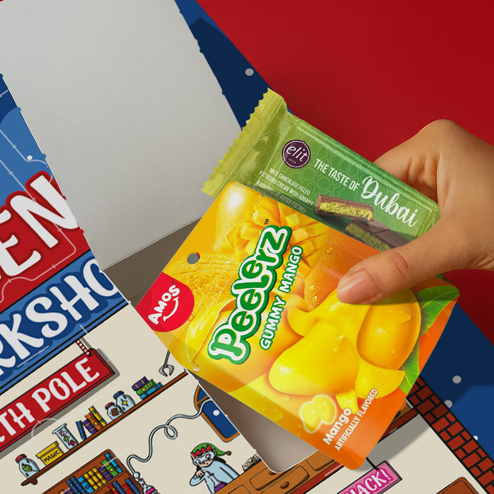 Adventskalender mit doppeltem snack in jedem Fach 