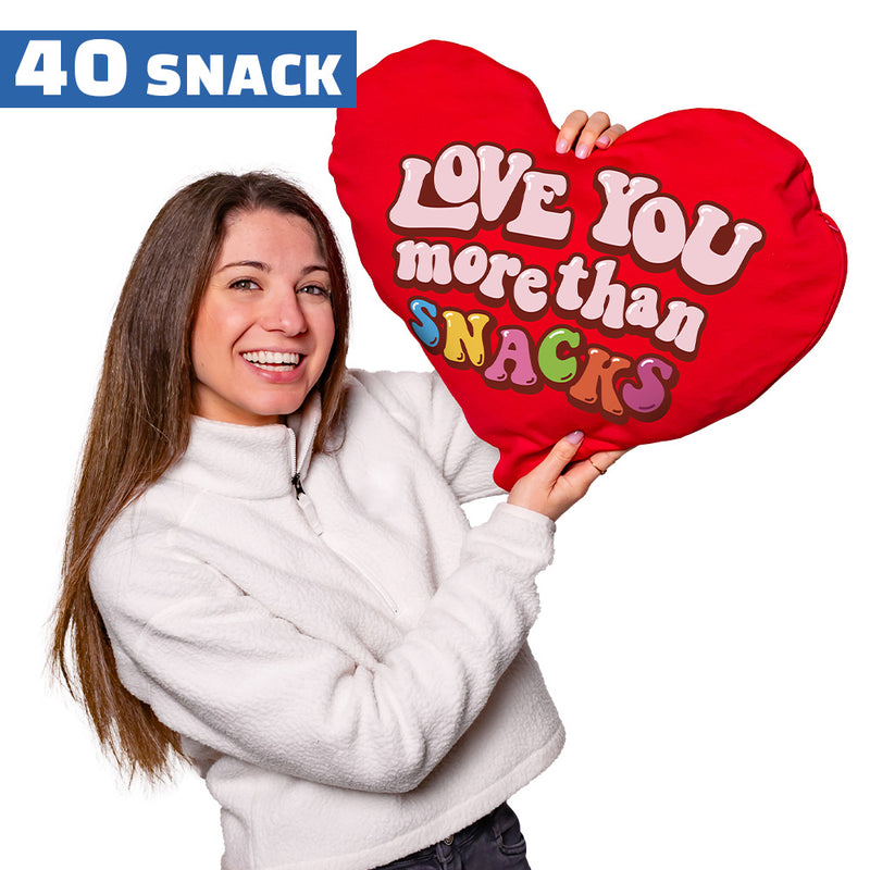 Valentine’s Heart L, herzförmiges Kissen mit 40 snack süßen und salzigen Überraschungen 