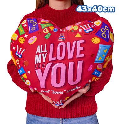 Valentine's Heart L, herzförmiges Kissen mit 30 süßen und herzhaften Überraschungssnacks