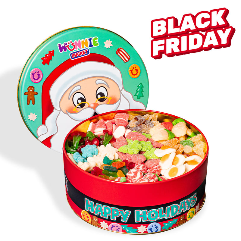 Wunnie Bucket "Happy Holidays", 3kg Dose mit Gummibonbons zum Selbstzusammenstellen mit deinen Lieblingsgeschmacksrichtungen