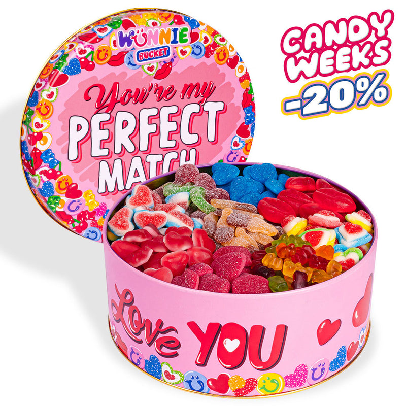 Wunnie Bucket "Perfect Match", 3 kg Dose Gummibonbons zum Zusammenstellen mit den Lieblingssorten deiner Partnerin oder deines Partners
