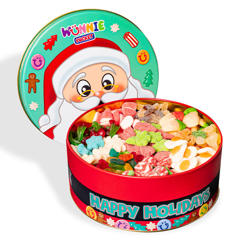 Wunnie Bucket "Happy Holidays", 3kg Dose mit Gummibonbons zum Selbstzusammenstellen mit deinen Lieblingsgeschmacksrichtungen