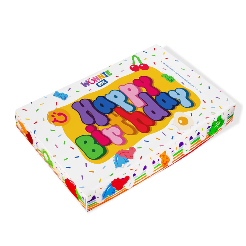 Wunnie Box Happy Birthday, die Candy Box zum Zusammenstellen mit den Lieblings-Gummisüßigkeiten des Geburtstagskindes