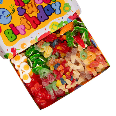 Wunnie Box Happy Birthday, die Candy Box zum Zusammenstellen mit den Lieblings-Gummisüßigkeiten des Geburtstagskindes