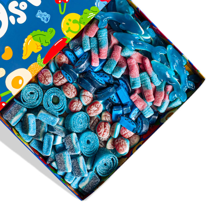 Fokus auf die blauen Bonbons der Wunnie box blue mix 