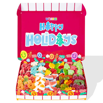 3x Wunnie box „Happy Holidays“, 3 Schachteln Gummibonbons zum Zusammenstellen mit deinen bevorzugten Geschmacksrichtungen