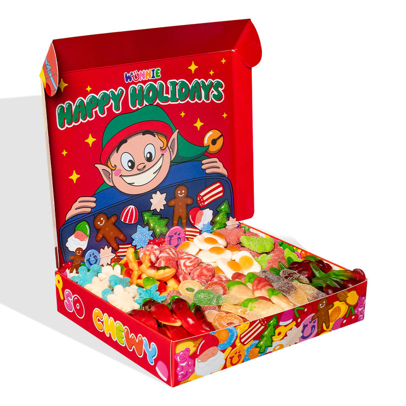 Wunnie Box "Happy Holidays", die Candy box zum Zusammenstellen mit deinen Lieblings-Gummisüßigkeiten