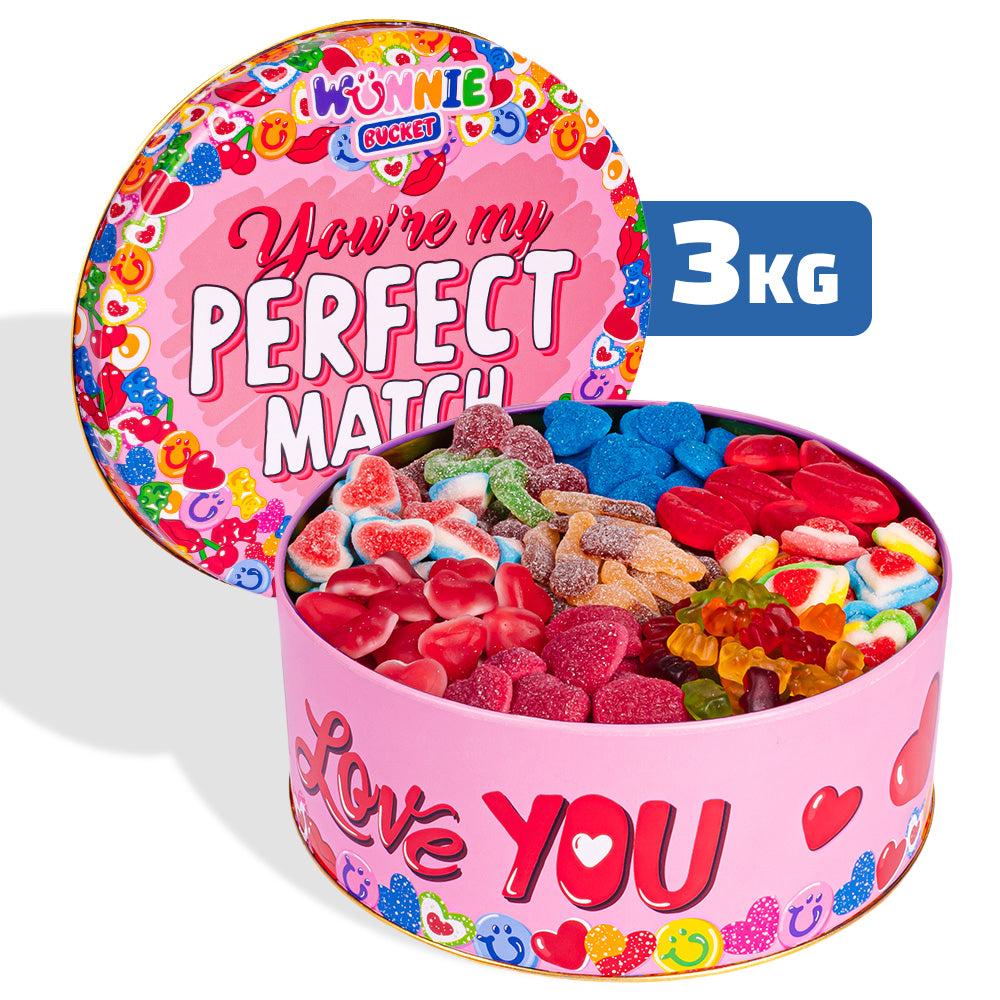 3kg-Dose Bonbons Wunnie bucket du bist mein perfektes Match