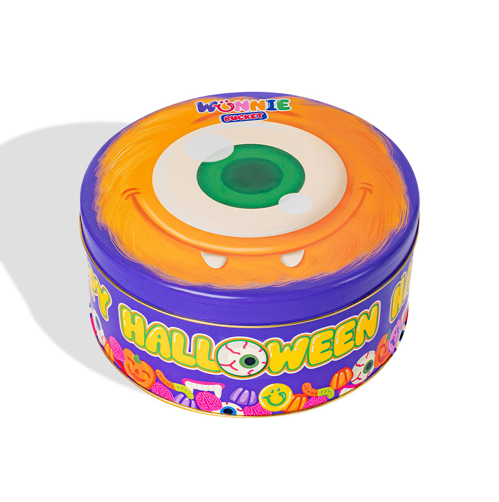 Latta di caramelle a tema Halloween chiusa