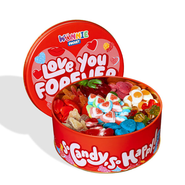 Wunnie Bucket „Love You Forever“, Dose mit Fruchtgummis zum Zusammenstellen mit den Lieblingsgeschmäckern deines Partners 