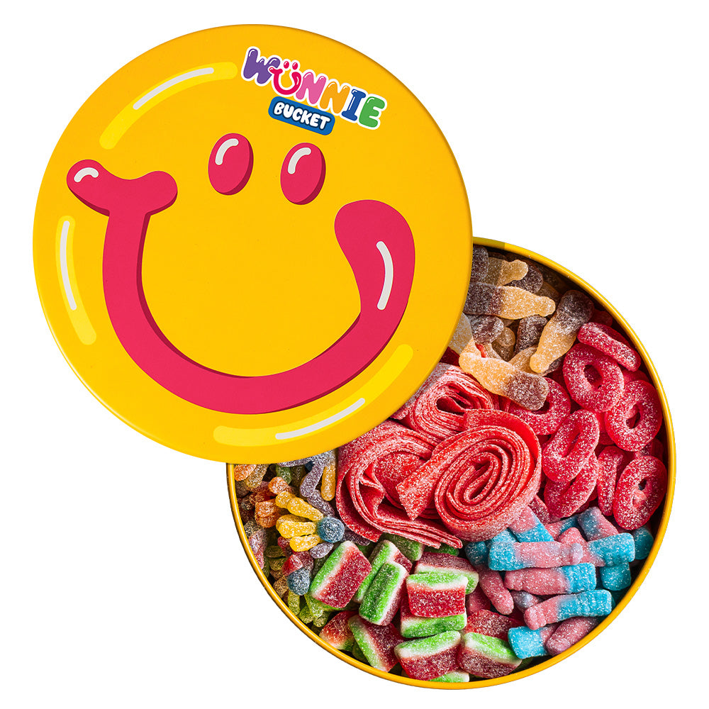 Wunnie Bucket fizzy mix mit Fokus auf gezuckerte Gummibonbons