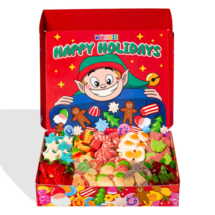 Wunnie box “Frohe Feiertage”, Schachtel mit Gummibärchen, die Sie mit Ihren Lieblingsgeschmäckern zusammenstellen können 
