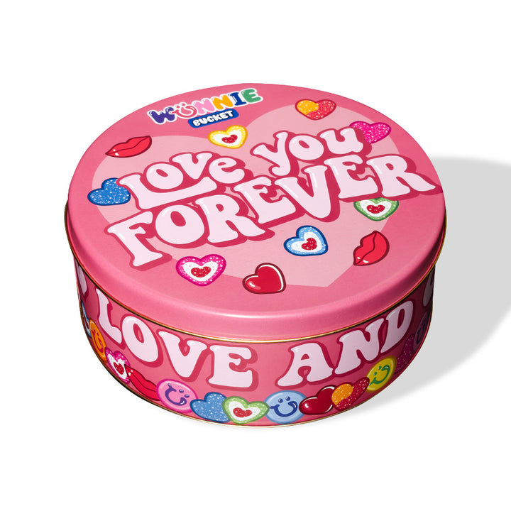 Wunnie Bucket „Love You Forever“, 2-kg-Dose mit Gummibonbons, die mit den Lieblingsgeschmäckern deines Partners zusammengestellt werden kann 