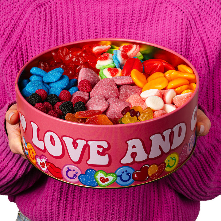 Wunnie Bucket „Love You Forever“, 2-kg-Dose mit Gummibonbons, die mit den Lieblingsgeschmäckern deines Partners zusammengestellt werden kann 