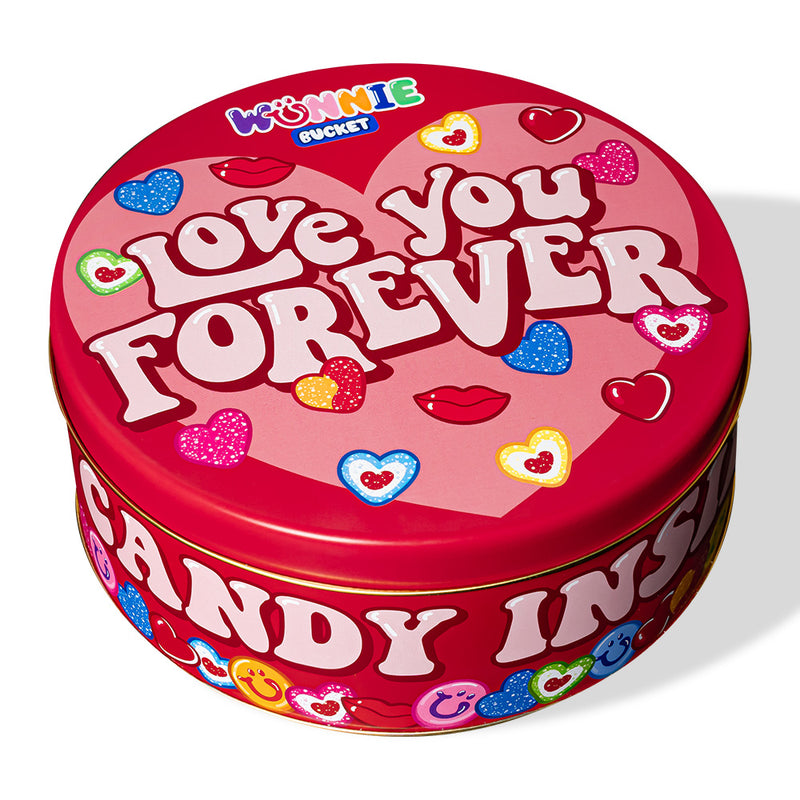 Wunnie Bucket „Love You Forever“, 3kg Dose mit Gummibärchen, die mit den Lieblingsgeschmäckern deiner besseren Hälfte zusammengestellt werden kann 