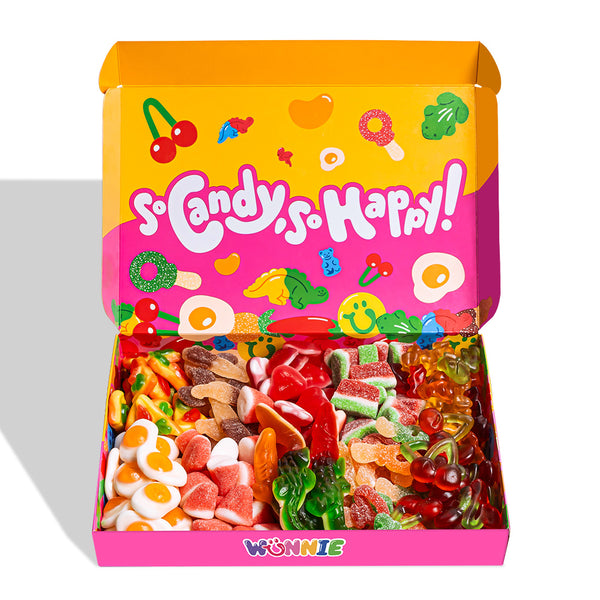 Wunnie box Pink "So Candy, So Happy", Gummibonbon-Box zum Zusammenstellen mit deinen Lieblingsgeschmacksrichtungen 