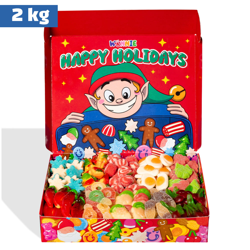 Wunnie box „Frohe Feiertage“, das Candy box zum Zusammenstellen mit deinen Lieblingsgummibärchen - 1 kg 