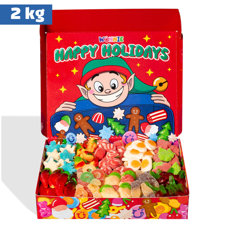 Wunnie box „Frohe Feiertage“, das Candy box zum Zusammenstellen mit deinen Lieblingsgummibärchen - 1 kg 