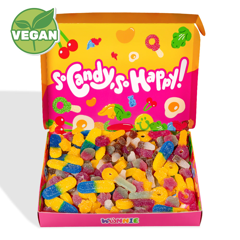 Wunnie box Vegan, das Candy box Original mit veganen Gummibonbons - 1 kg 