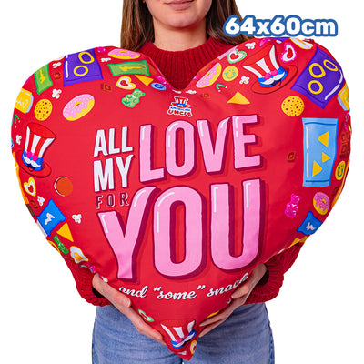 Valentine's Heart XXL, herzförmiges Kissen mit 70 süßen und herzhaften Überraschungssnacks
