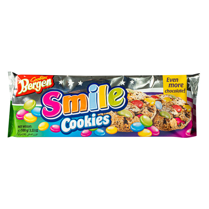 Confezione da 100g di biscotti con confetti colorati Cookies Bergen Chocolate Chip Smile