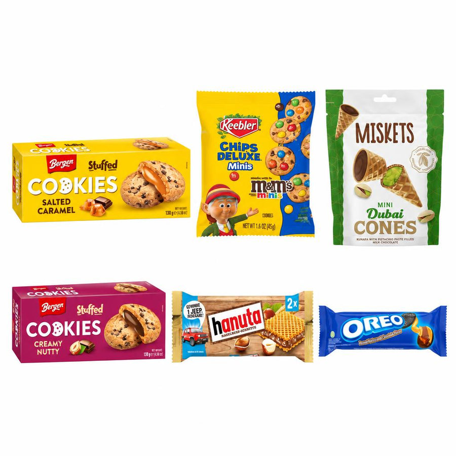 Biscotti e Wafer Kit, 6 biscotti e wafer al gusto salted caramel, M&M's, nocciola, pistacchio, peanut butter e cioccolato