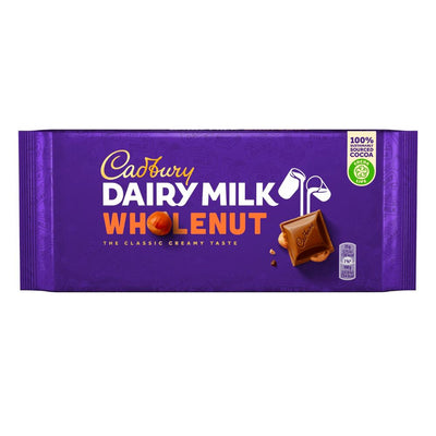 Confezione da 120g di barretta di cioccolato a latte con nocciole Cadbury Dairy Milk Wholenut