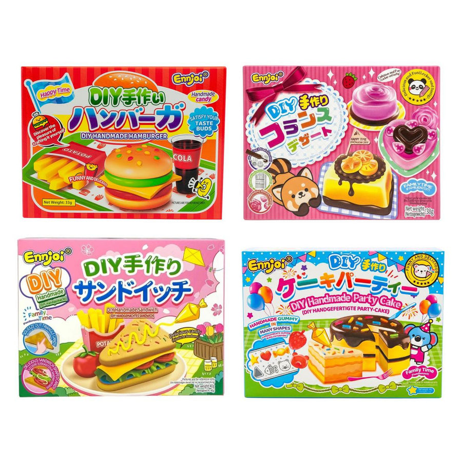 Ennjoi Kit, 4 DIY-Gummibonbons: Hamburger, französische Süßigkeiten, Sandwich und Torte