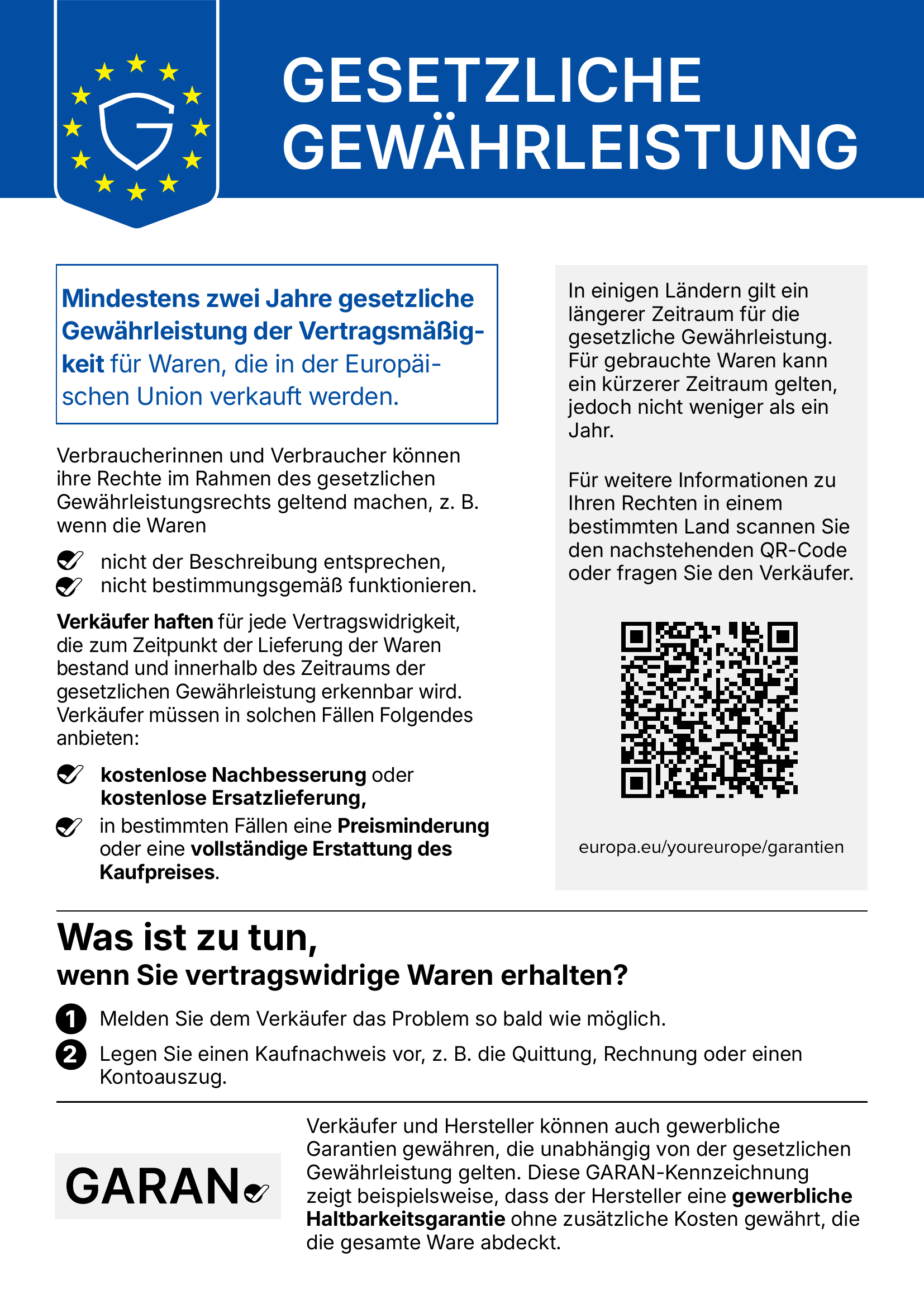 Legal guarantee notice (DE)