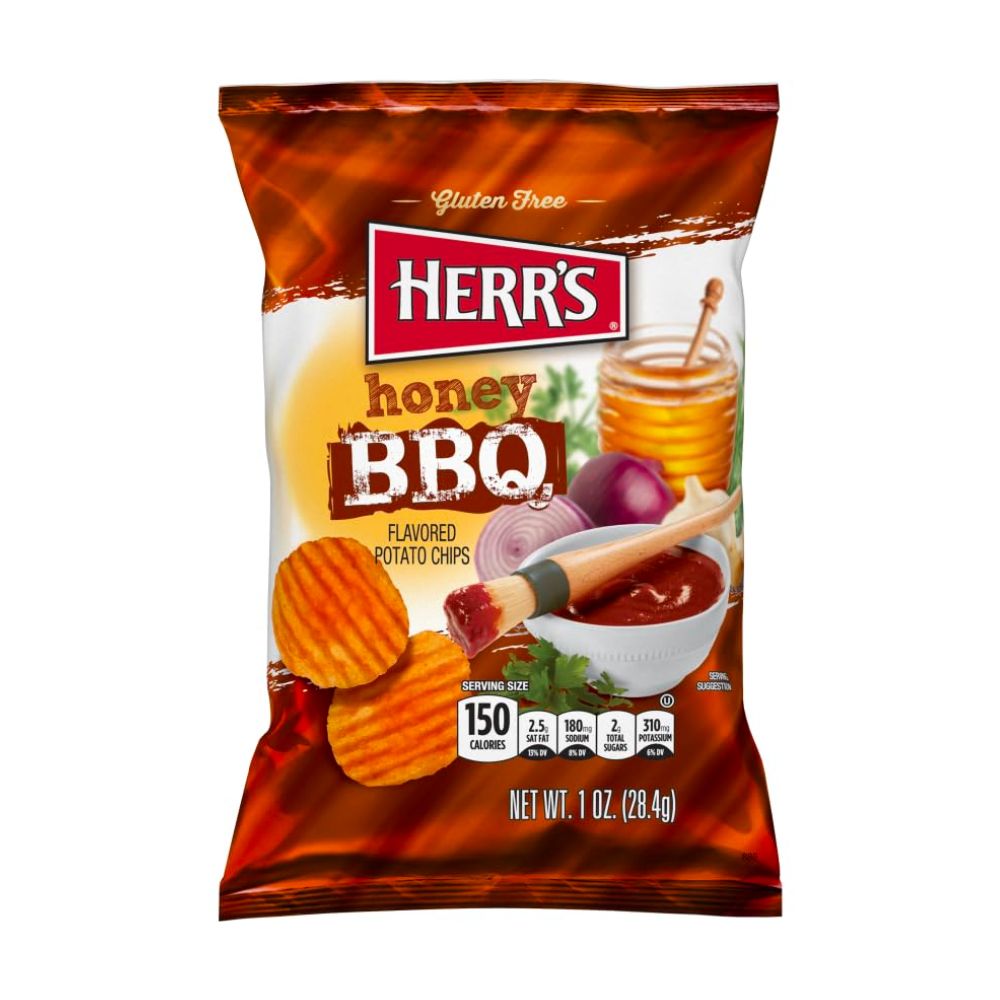 Herr's Honey BBQ Potato Chips, confezione di patatine al miele e alla salsa bbq da 30g