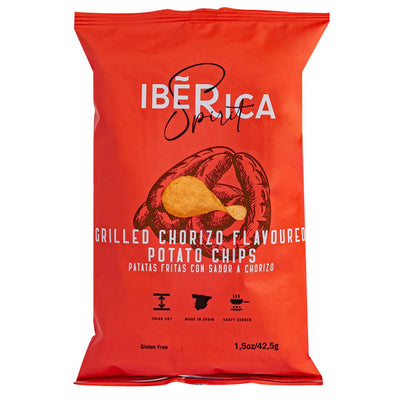 Confezione da 45g di patatine al salame piccante Iberica Spirit Chorizo