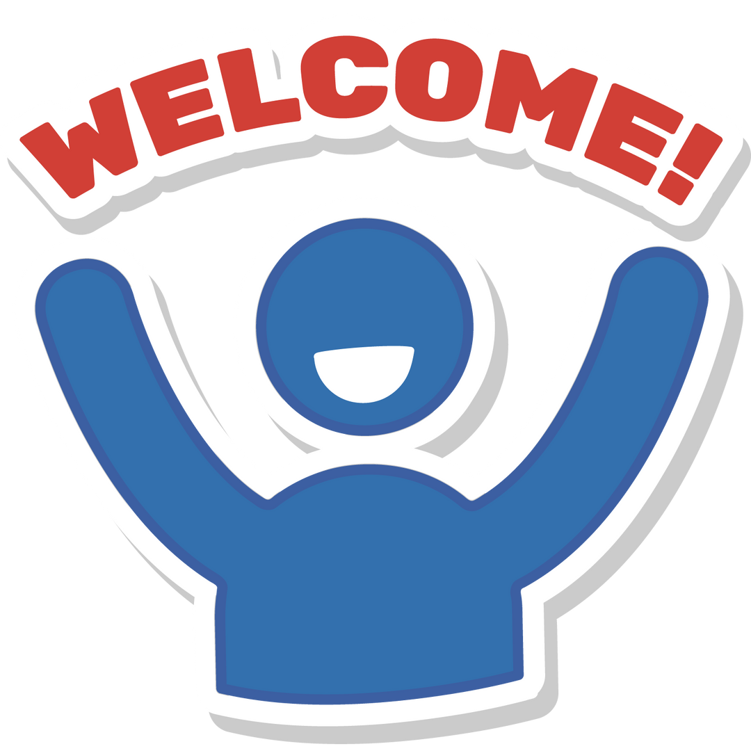 icona uomo con scritta welcome