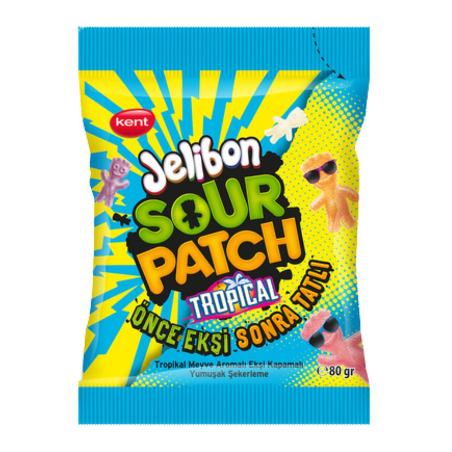 Jelibon Sour Patch Tropical, caramelle gommose gusto di frutta tropicale da 80g.