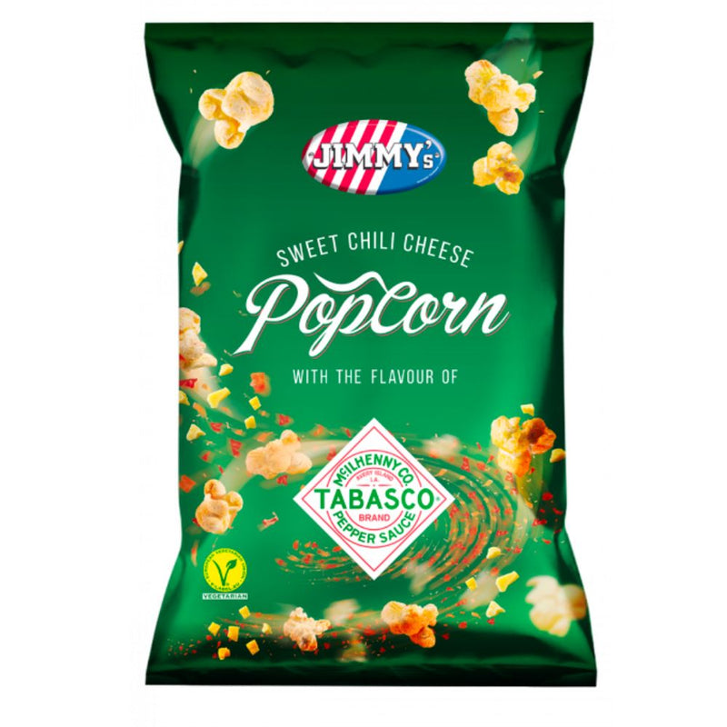 Confezione da 90g di popcorn al formaggio e tabasco Jimmy&