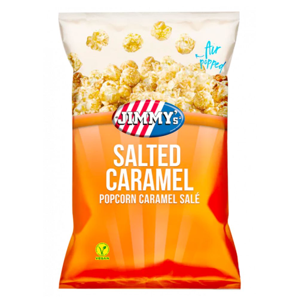 Confezione da 150g di popcorn al caramello salato Jimmy's Salted Caramel