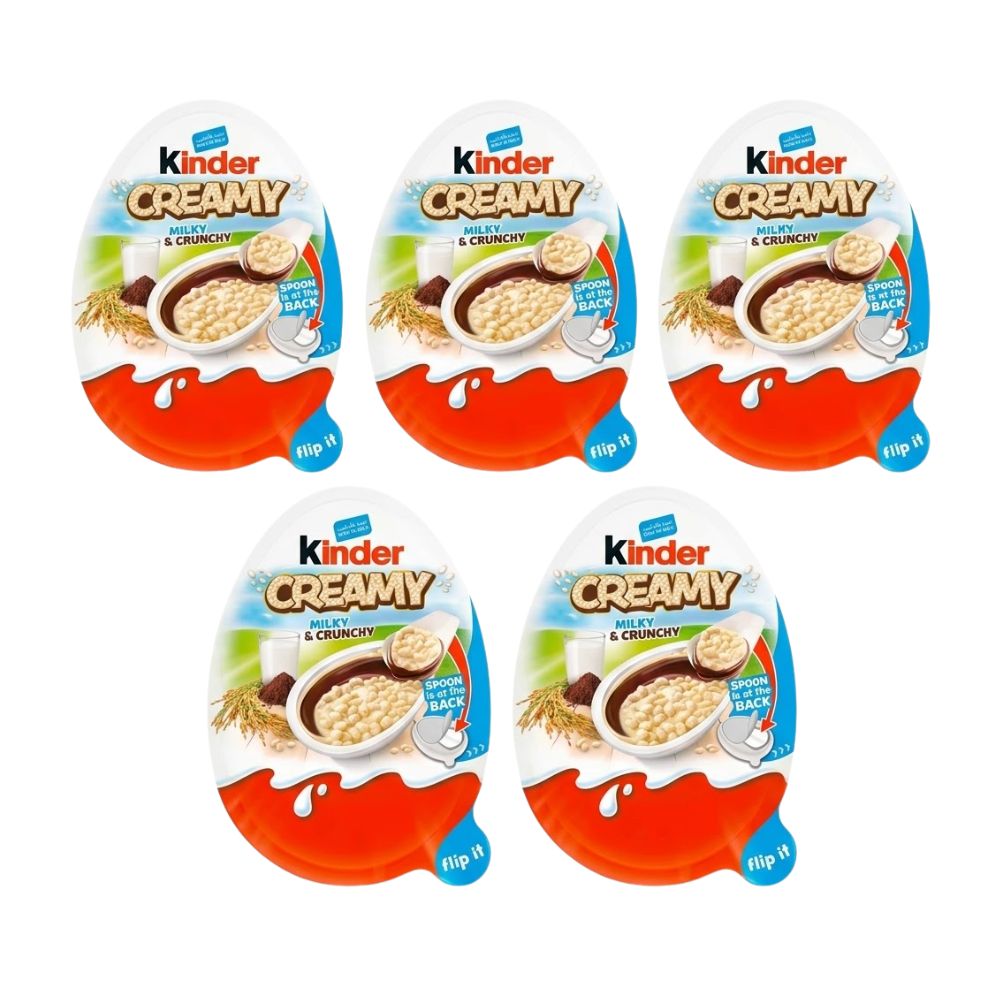 5 Kinder Creamy Milky & Crunchy, Kinder-Ei mit Schokoladencreme und mit Milch gepufftem Reis, 19 g 