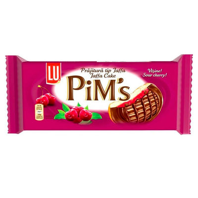 Confezione da 147g di biscotti alla ciliegia ricoperti di cioccolato Lu Pims Sour Cherry