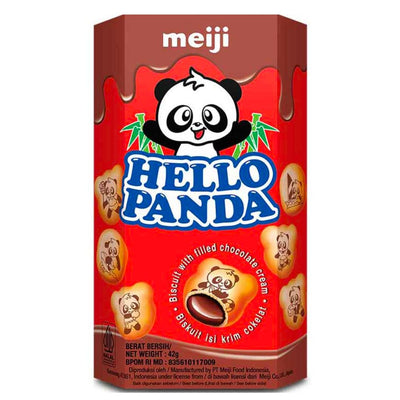 Confezione da 42g di biscotti ripieni di cioccolato Meiji Hello Panda