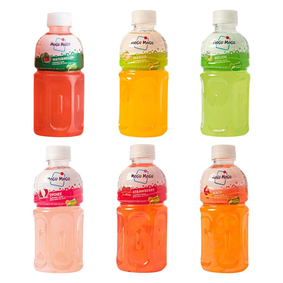 Mogu Mogu Kit, 6 Getränke mit Wassermelonen-, Mango-, Melonen-, Litschi-, Erdbeer- und Pfirsichgeschmack