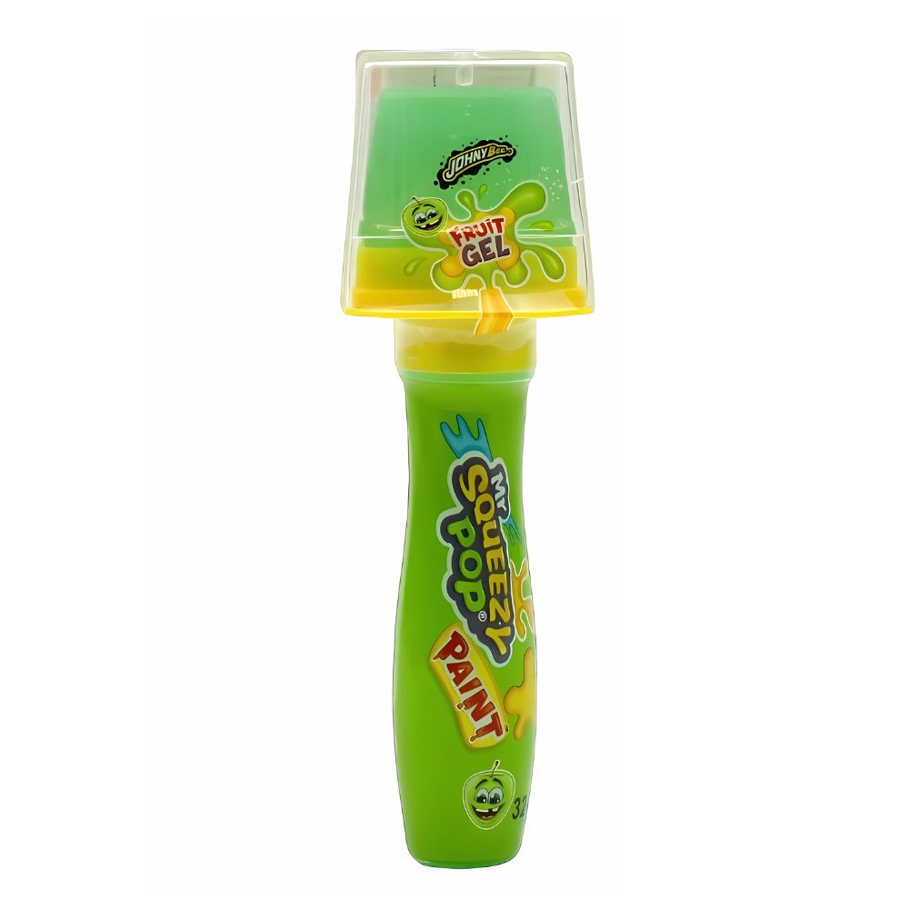 Johny Bee Mr Squeezy Pop Paint Green Apple, Lutscher und flüssige Süßigkeiten mit grünem Apfelgeschmack, 32g 