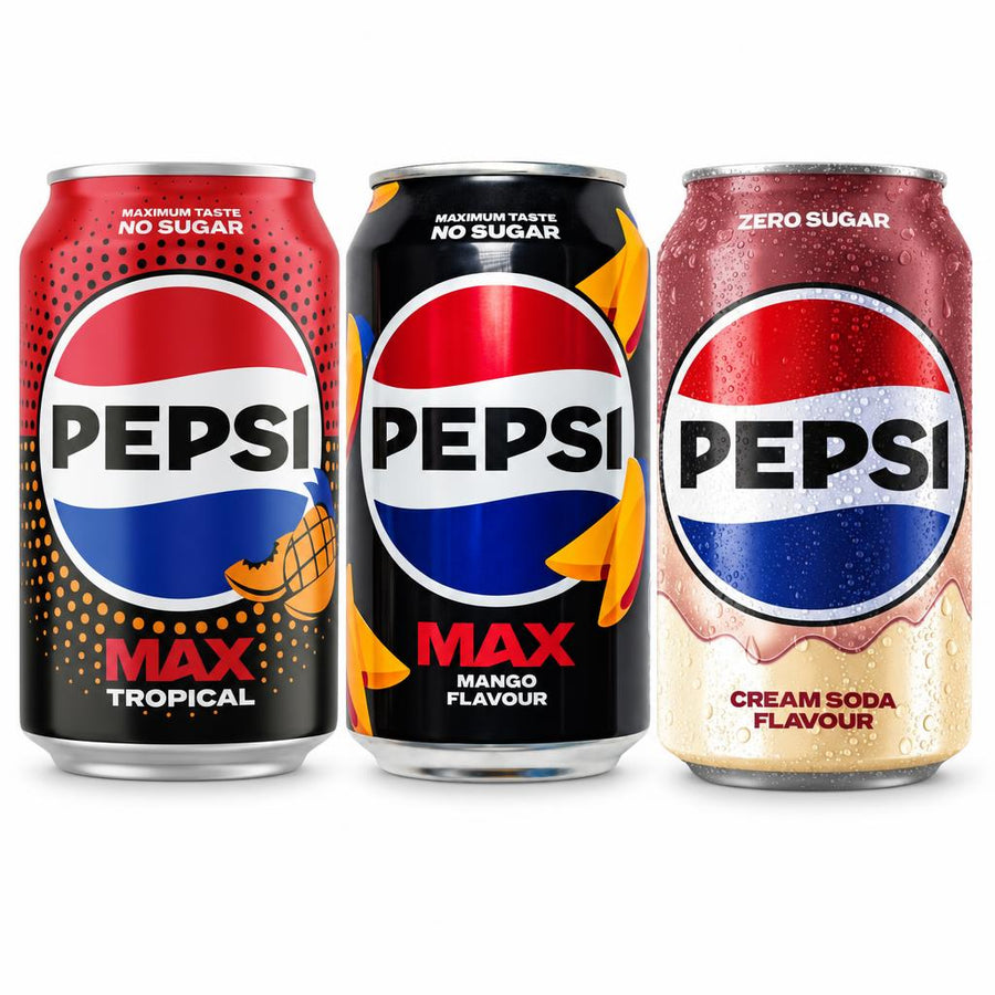 Pepsi Kit, 3 kohlensäurehaltige Getränke mit tropischem Fruchtgeschmack, Mango und cola und Vanille