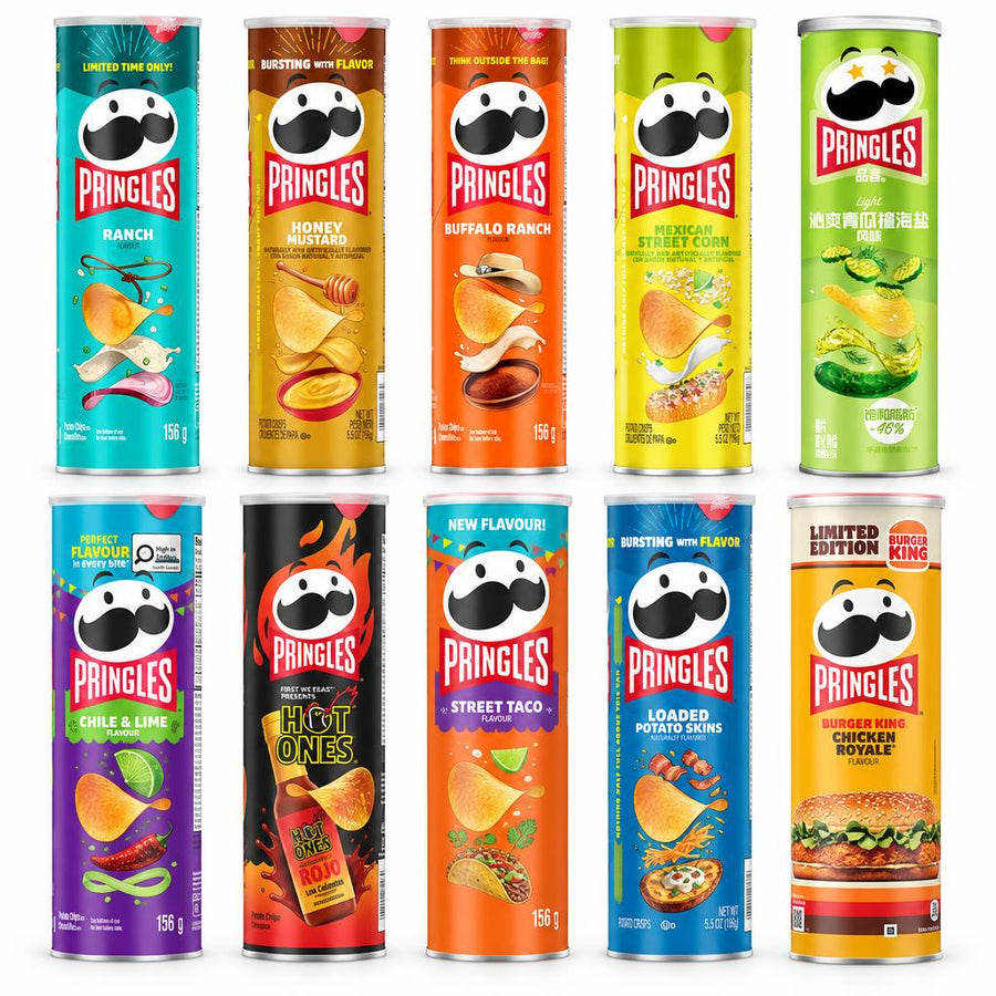 Pringles Kit, 10 Chips in verschiedenen Geschmacksrichtungen: Ranch, Honey Mustard, Buffalo Ranch usw.