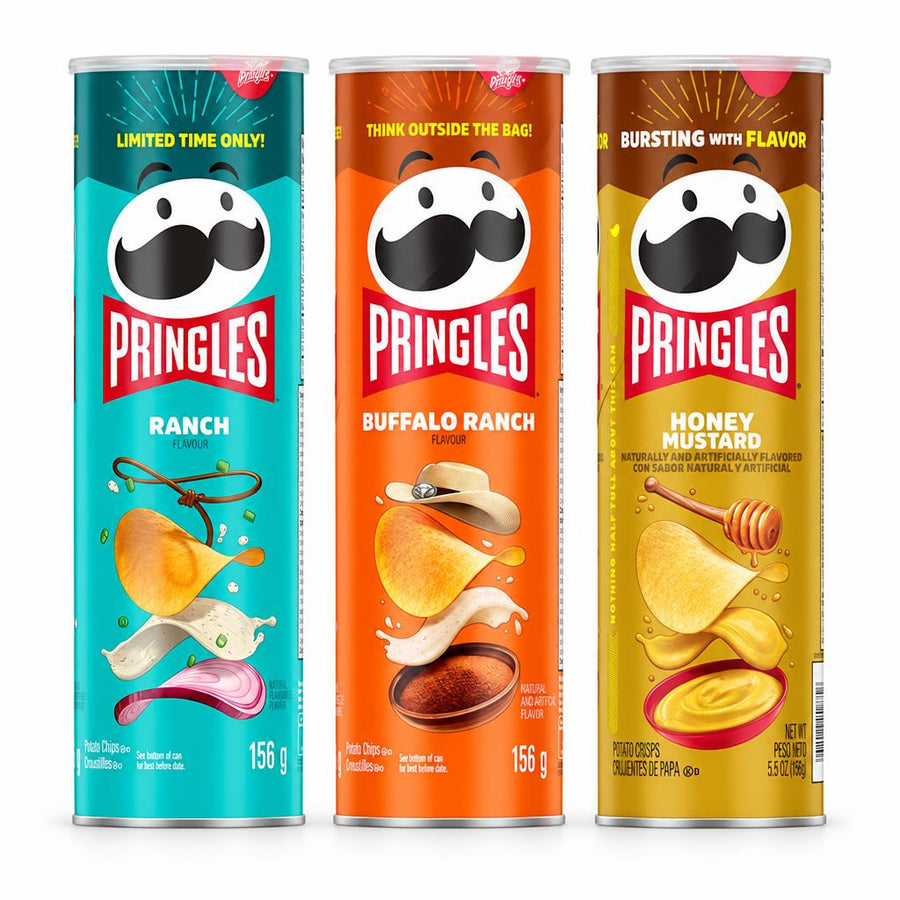 Pringles Kit, 3 Chips mit den Geschmacksrichtungen Ranch, Buffalo Ranch und Honigsenf