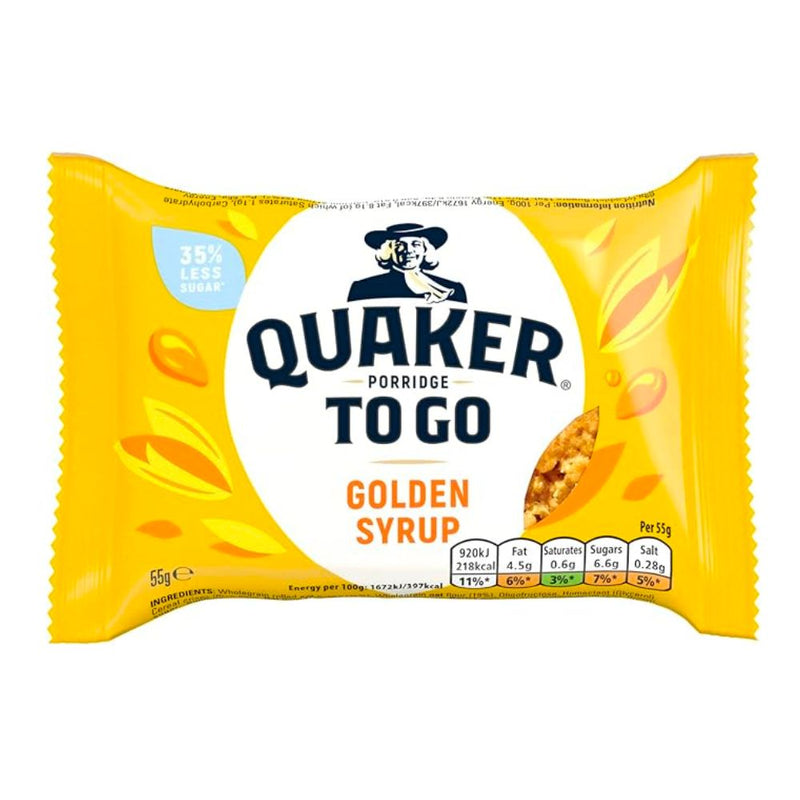 Confezione da 55g di barretta di fiocchi di avena Quaker to go Simple Golden Syrup