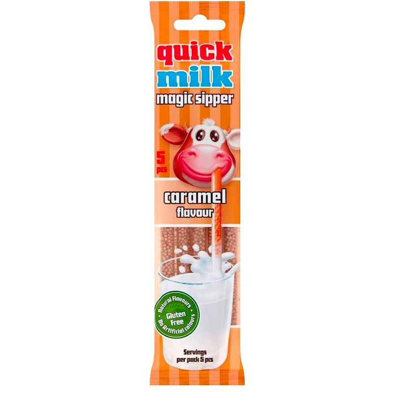 Quick Milk Magic Sipper Karamell Geschmack, Strohhalme mit Karamellbonbons 30g Geschmack